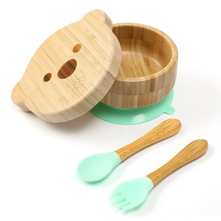 

Baby Bowls with Lid - HBM Bamboo Suction Bowls for Baby and Spoon Set - 3PC Feeding Supplies Set for Infant Toddlers - Detachable Silicone Suction Stay Put Base for Wooden Bowl - BPA Free （Mint）