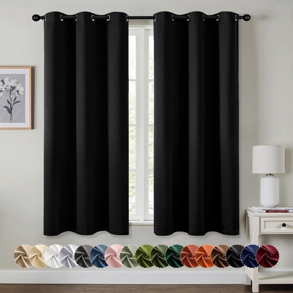 AUQ Blackout Curtains for Bedroom Living Room 2 Panels,Thermal Insulated Room Darkening Drapes Grommet Noise Reducing Light Blocking Window Treatments 63In Long 40X63In Black