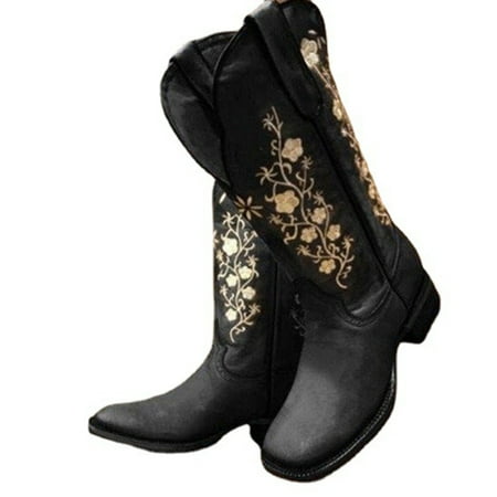

Knee High Pull On Tabs Boots with Artificial Short Fleece Round-toe Shoes for Business Travel Shopping Dating 40 Black