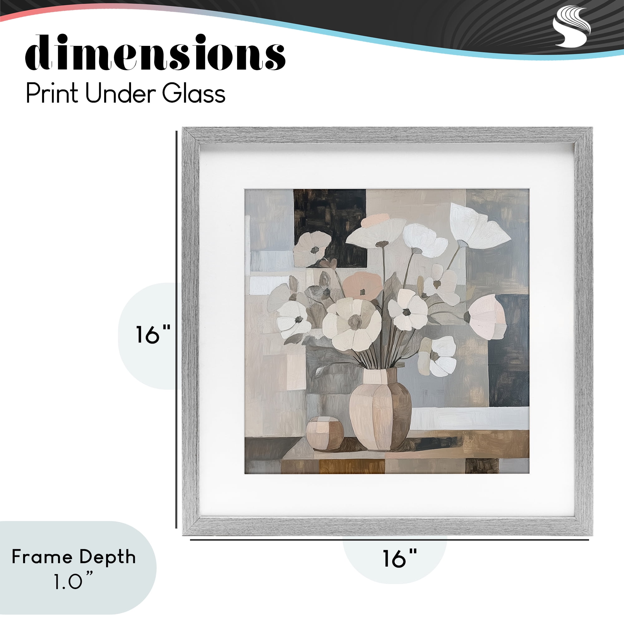 Stupell Industries Muted Pastel Poppies in Cubism Gray Framed Print Under Glass, design by Heidi Kuntz