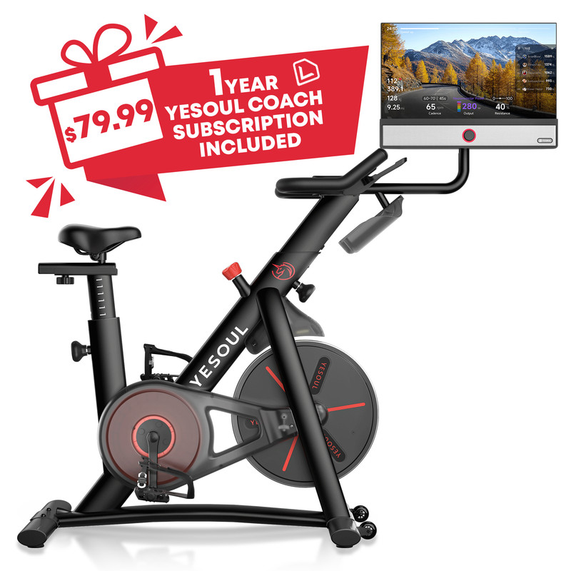 Yesoul - Exercise Bike G1M Plus w/ 1 year unlimit coach subscription, 21.5" HD screen, 6W speakers. real-time data display - Black
