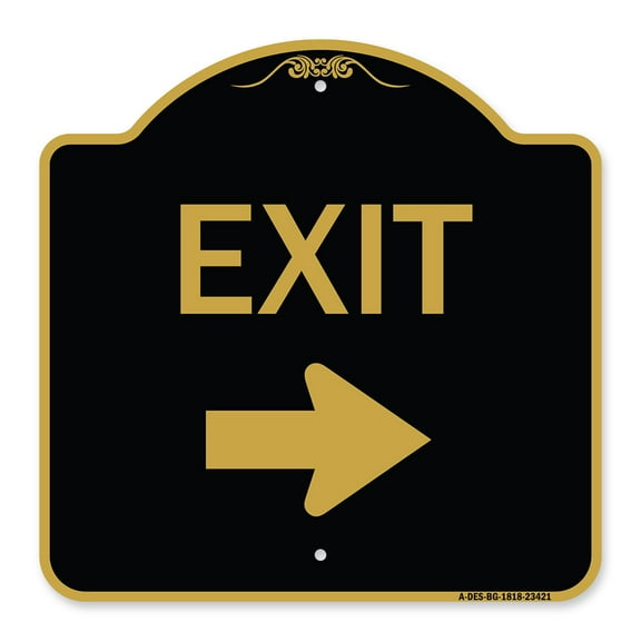SignMission A-DES-BG-1818-23421 18 x 18 in. Designer Series Sign - Parking Lot Sign Exit Sign & Right Arrow, Black & Gold