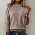 thumbnail image 2 of ManxiVoo Elegant Stand Collar Knit Sweater For Women Semi High Neck Lightweight Pullover Long Sleeve Soft Layering Staple XL Size Khaki, 2 of 7