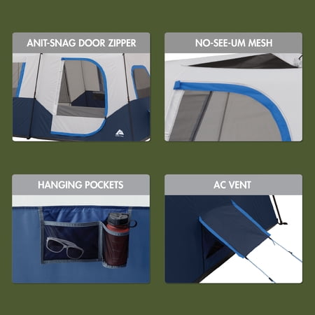 OZARK TRAIL 13′ X 9′ 8-PERSON CABIN TENT WITH LED LIGHTED POLES, 32 LBS