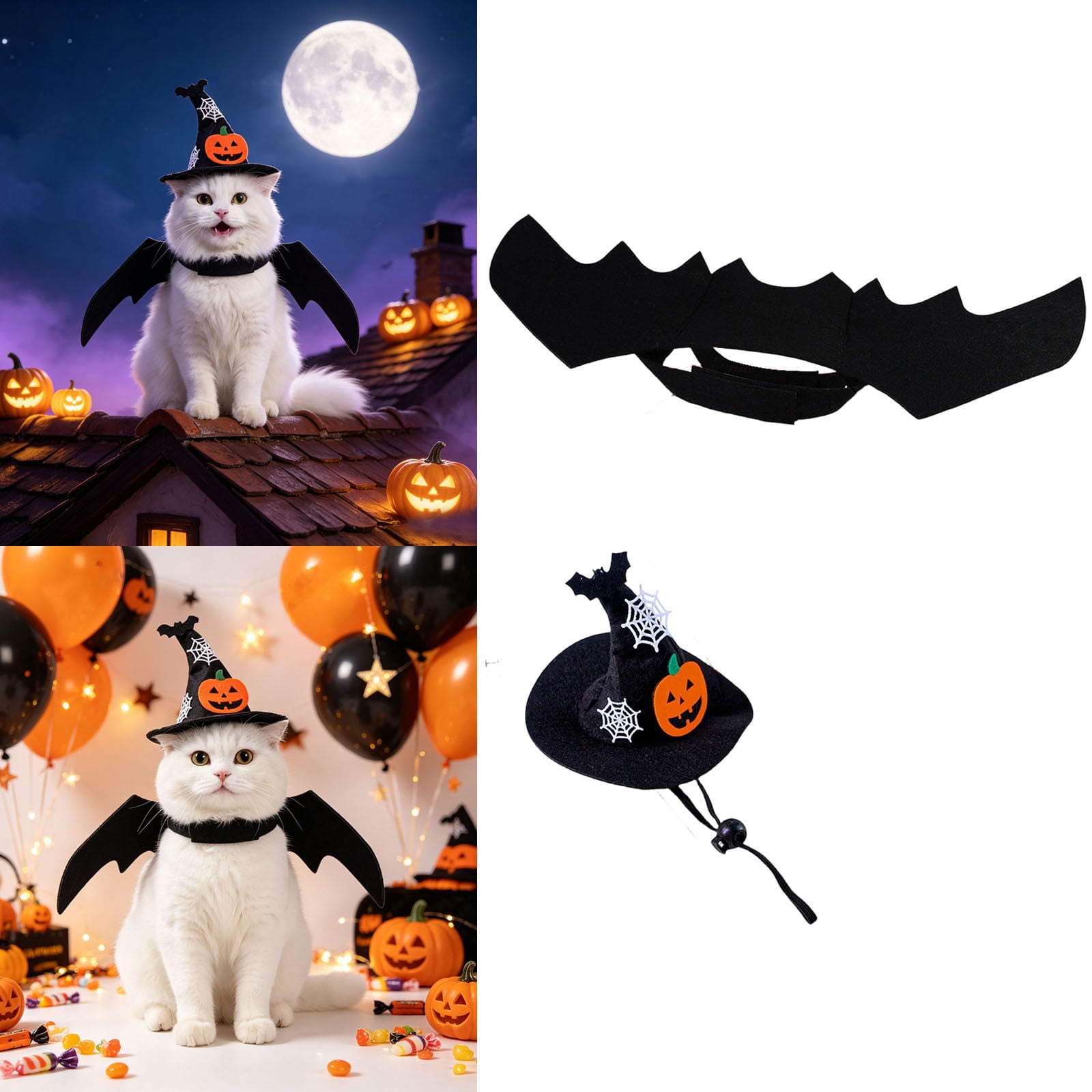 Bat Wing Costume Hat and Cape Set for Small Dogs and Cats Festival Cosplay Party Photo Prop (E-27cm)