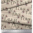 thumbnail image 3 of Soimoi White Silk Fabric Floral Love Text Printed Fabric 1 Yard 44 Inch Wide, 3 of 3