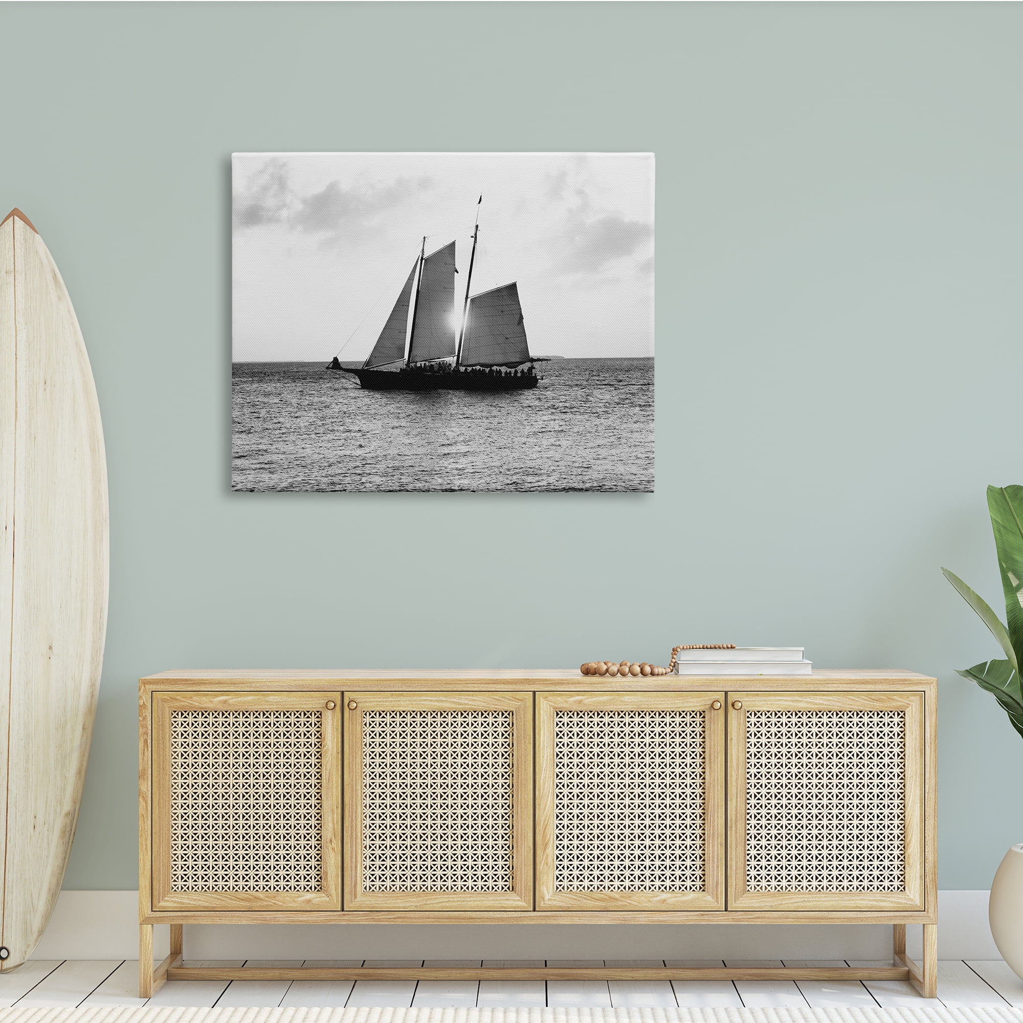 Stupell Indtries Traditional Ship Sailing Across Ocean Black White Photography,48 x 36,Design by Debbie O'dell