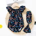thumbnail image 2 of Utlike Baby Girls Bodysuits Summer Butterfly Sleeves Romper Flower Fruit Print Headband Casual Lightweight Playsuits For Infant Size 3 Months-6 Months, 2 of 5