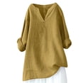 thumbnail image 1 of Chemises en Lin pour Femmes Été Femmes Col en V Manches Longues Amples Chemises en Coton et Lin Chemises d'Été Blouse Chemise à Manches Longues Femme Hauts à Manches Longues pour Femmes Hauts à Manches Longues pour Femmes, 1 of 5