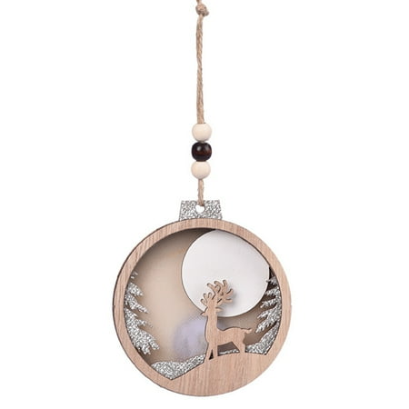 

Christmas Wood Round Elk Luminous Pendant for Xmas Tree Decoration Ornaments