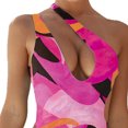 thumbnail image 3 of Traje de baño de una pieza para mujer, un solo hombro, cuello profundo, hermosos patrones, traje de baño de cintura alta, rojo L, 3 of 6
