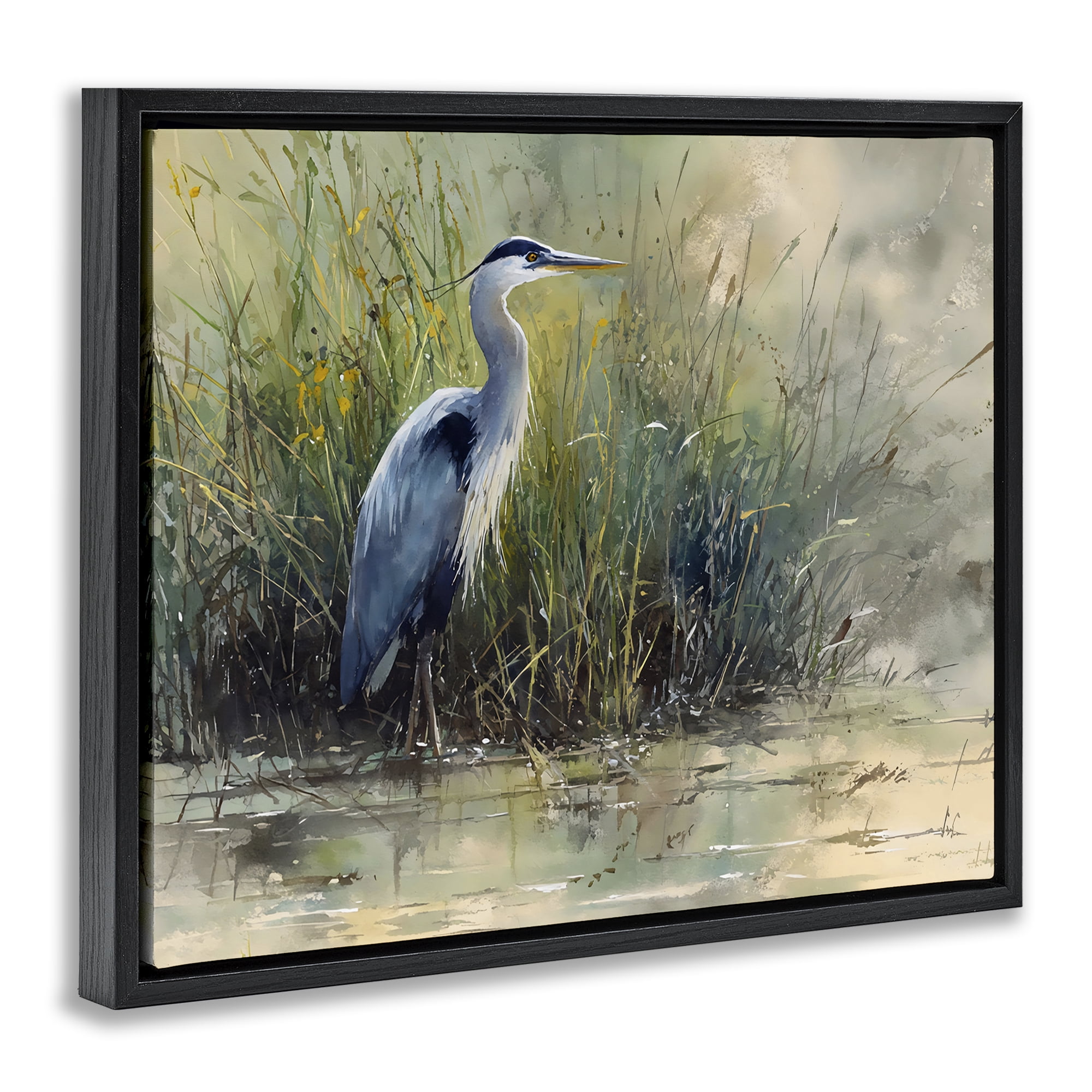Stupell Industries Heron In The Grass Black Framed Floater Canvas Wall Art, design by Franklyn Gregory