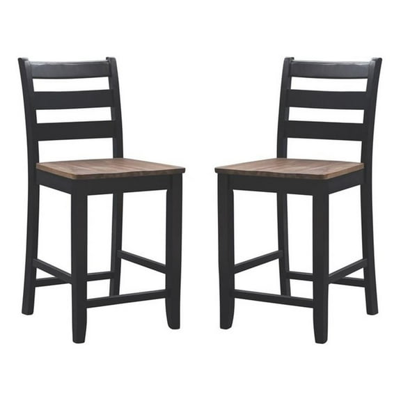 Linon Cain 2 Tone Wood Ladder Back 24.5" Counter Stool in Rustic Black