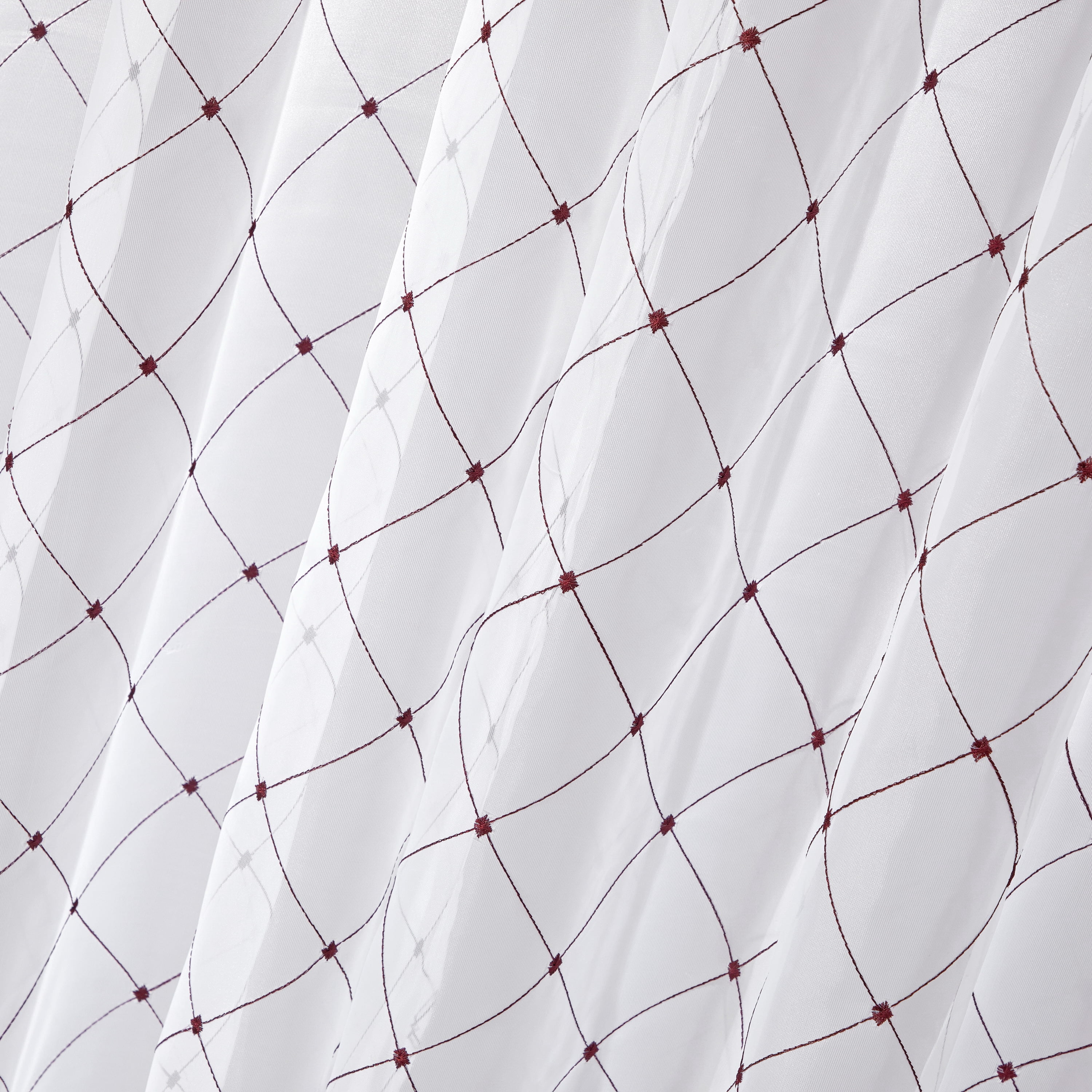 Better Homes & Gardens Maroon Embroidered Lattice Sheer & Twill Weave 4 Piece Curtain Set, 63"