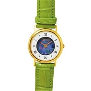 1 OPAL WATCH 18kt GOLD PLATED WITH PASTEL GREEN GENUINE LEATHER BAND (CIRCULAR 2)