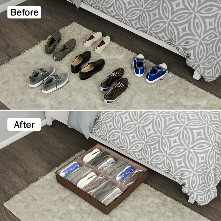 Onlyeasy 2 Pack Under Bed Shoes Storage Bag Organizer (14+4 Pairs),  Collapsible Shoe Boot Container with Handles, Underbed Storage Solution for  Kids 