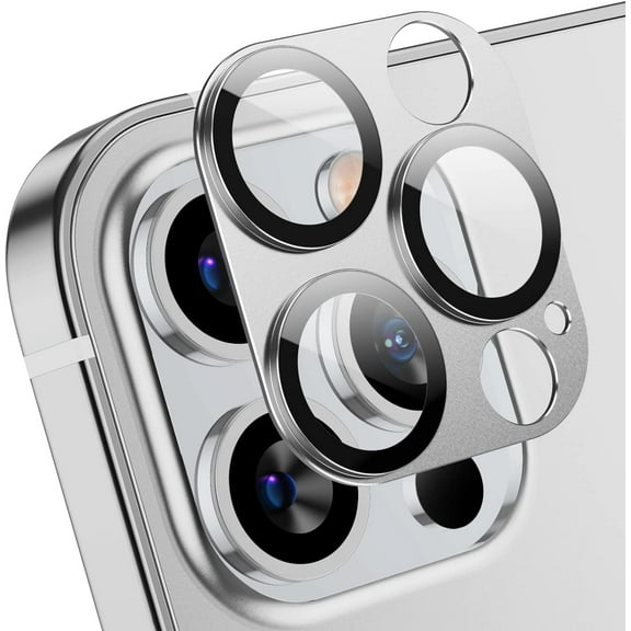 [2 Pack] Camera Lens Protector for iPhone 12 Pro Max, 3D Aluminum Metal Lens Film,9H HardnessTempered Glass Camera Screen Cover,Bubble Free,Strong Stickiness Case Friendly-Silver