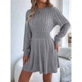 thumbnail image 4 of Women'S Fall Long Sleeve Mock Neck Sweater Dress Casual Loose Ribbed Knit Mini Short Pullover Dresses Grey L, 4 of 8