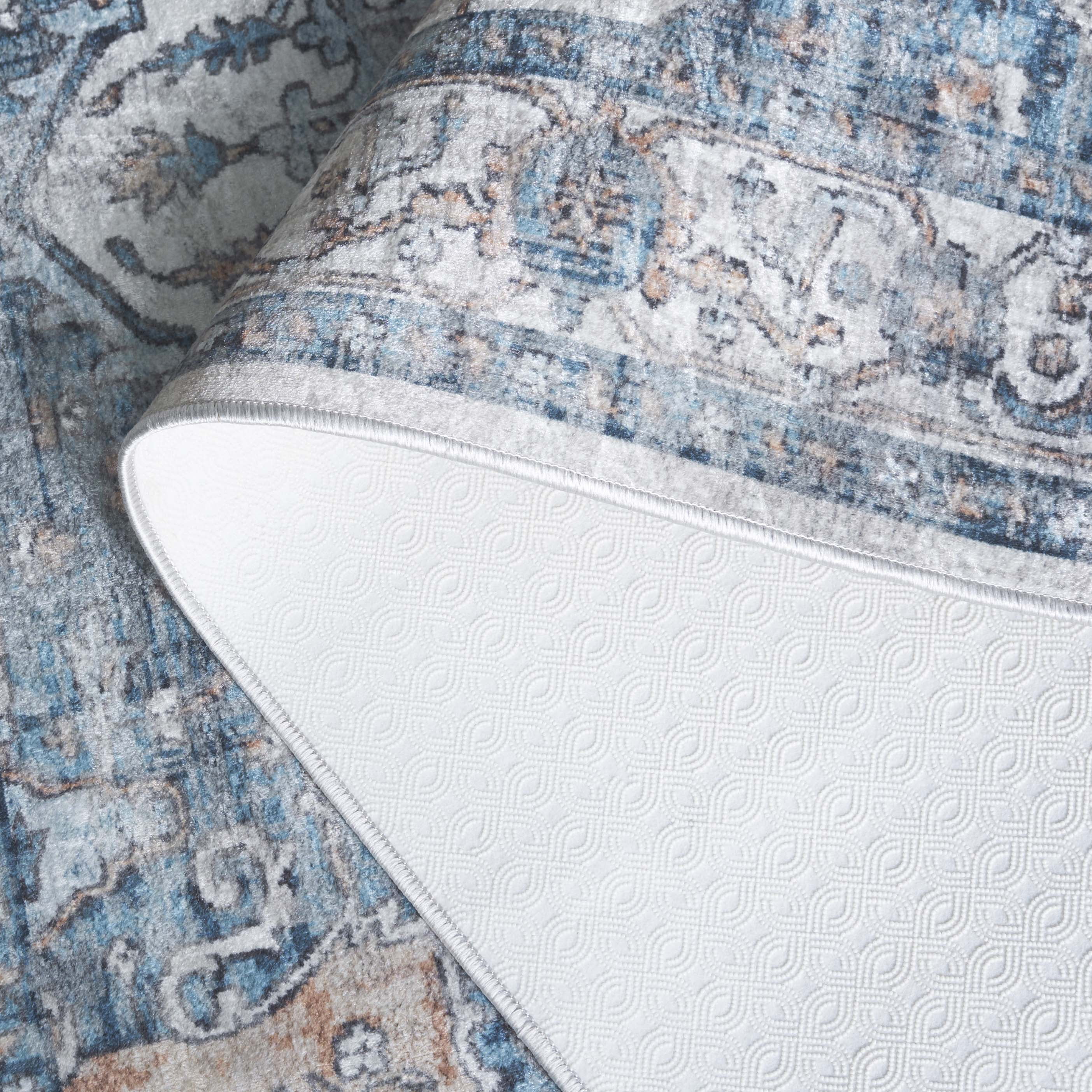 SAFAVIEH Orlando Keaton Medallion Machine Washable Runner Rug, Blue/Beige, 1'10" x 8'