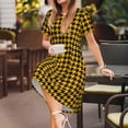 thumbnail image 3 of Fotbe Retro Yellow and Black Houndstooth Vestido Largo de Moda para Mujer, Vestido Tipo Camiseta con Manga Corta y Estilo Casual a Rayas y Bloques de Color, 3 of 6