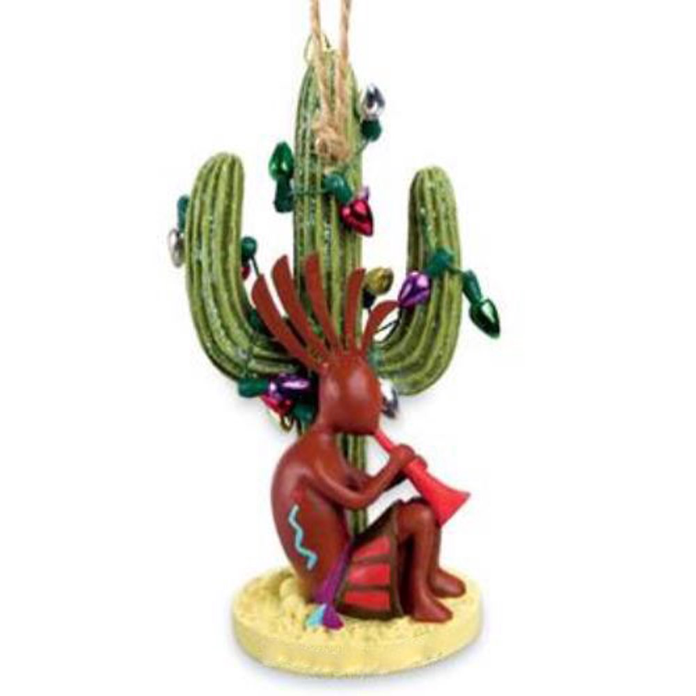 Kokopelli in Saguaro Cactus Decorated for Holiday Christmas Ornament
