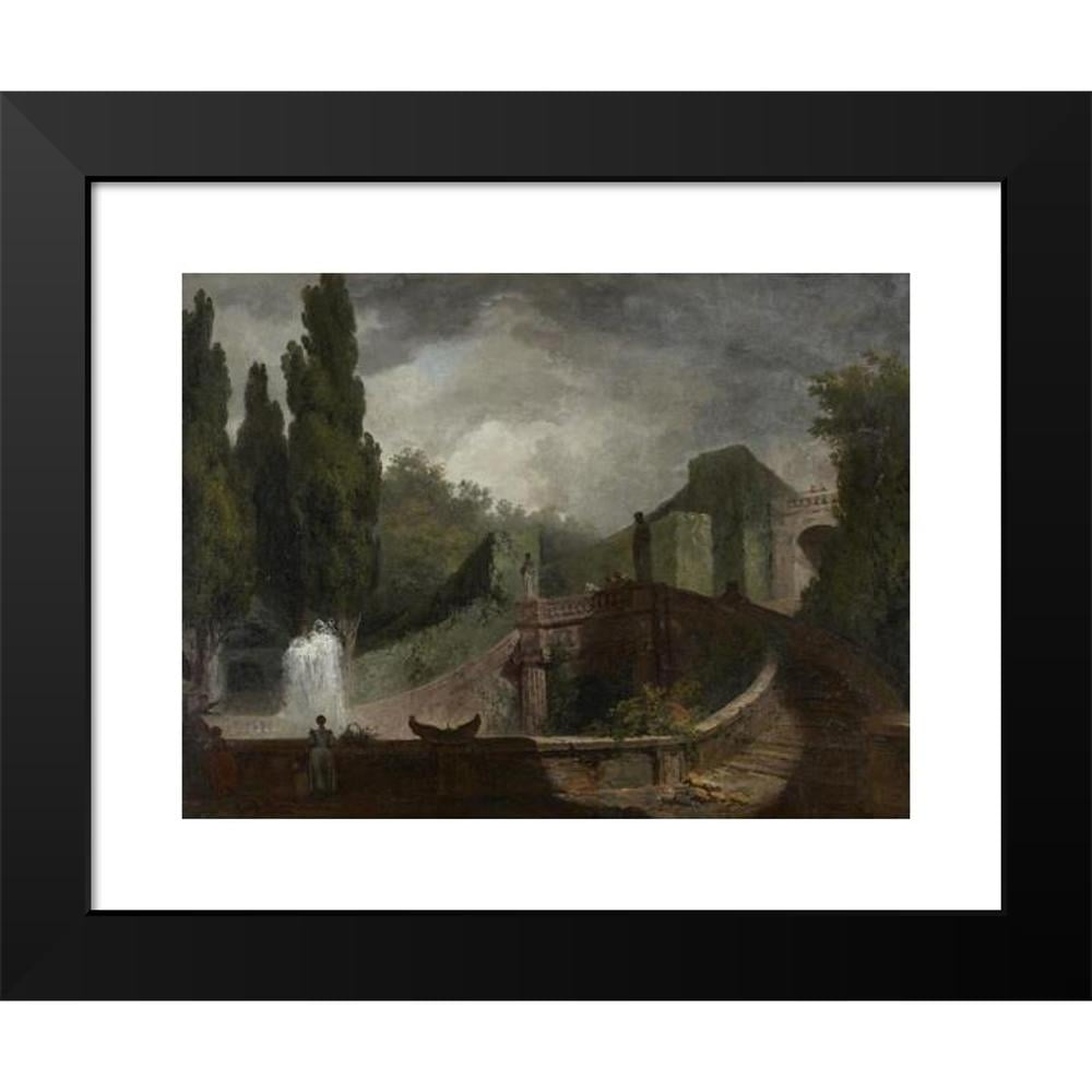 Jean-Honoré Fragonard 18x15 Black Modern Framed Museum Art Print Titled - The Grand Staircase of the Villa D’Este at Tivoli (1760)