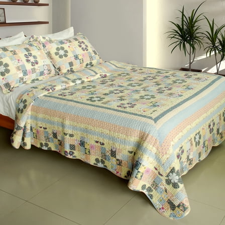 Halcyon Harmony 100% Cotton 3PC Patchwork Quilt Set (Full/Queen Size)