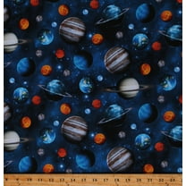 Cotton Tossed Planets Outer Space Stars Solar System Blue Cotton Fabric Print by the Yard (SPACE-CD1693-BLUE)
