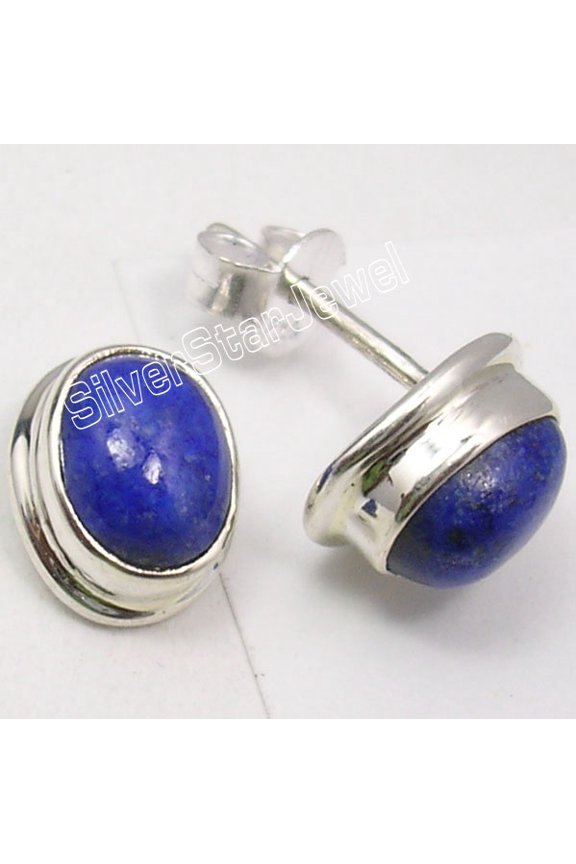 925 Sterling Silver Navy Blue Lapis Lazuli Richfeel Studs Earrings 0.5"