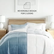 Noble Linens Ocean Waves White / Coastal Blue Reversible Down Alternative Comforter Set