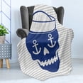 thumbnail image 4 of Skull Soft Flannel Fleece Throw Blanket, Anchor Eyed Heart Nose and Wavy Mouth Marine on Stripes, Cozy Plush for Indoor and Outdoor Use, 70" x 90", Persian Blue Grey, by Ambesonne, 4 of 5