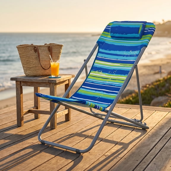 Resenkos Portable Beach Chair Set of 2 with Headrest -Blue, Backpack Folding Beach Chairs, Folding Beach Chair for Outdoor, Lawn, Trip, Picnic, Blue