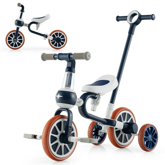 Costway 4 in 1 Kids Tricycles with  Push Handle & Training Wheels Baby Balance Bike Navy