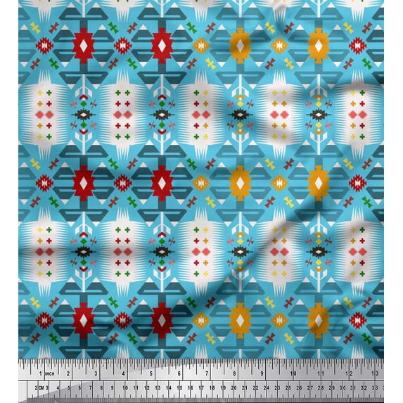 Soimoi Cotton Cambric Fabric Geometric Southwestern Print Sewing Fabric Yard 56 Inch Wide