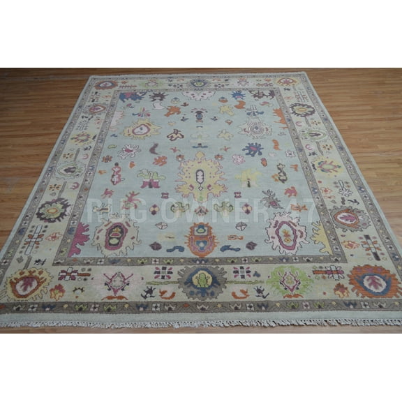 Colorful Oushak Handmade Hand-Knotted 8X10 Area Rug Lt Blue, Beige, Wool Area Rug