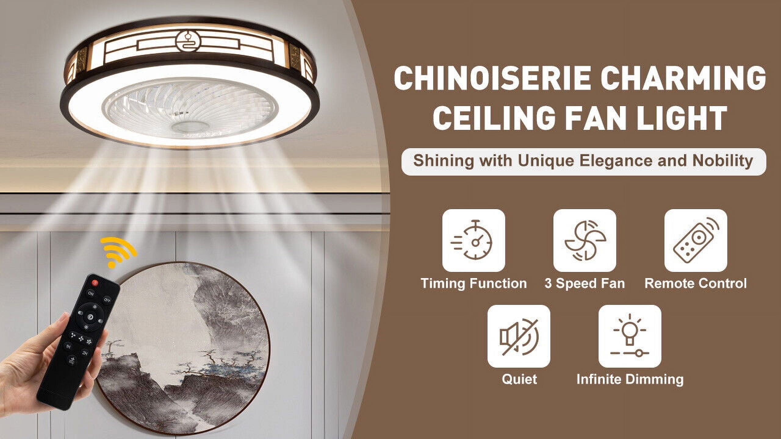 Denest Brown Modern LED Chandelier Ceiling Fan with Remote Control