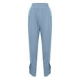 thumbnail image 2 of QLEICOM Womens Slacks High Waist Pants Solid Elastic Belt Vintage Stylish Cotton And Linen Double Pockets Waist Wide-Leg Pants Wide Leg Pants Relaxed Fit Trousers Light blue XL, 2 of 5