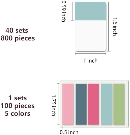 Tekola 900 PCS 1 Inch Sticky Index Tabs Book Tabs,Writable and Repositionable File Tabs Flags Colored Page Markers Labels for Reading Notes, 41 Sets