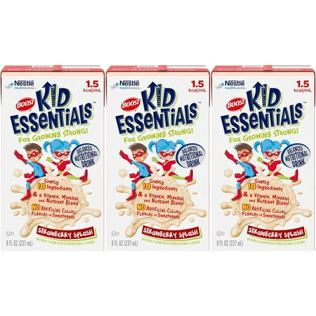 Kid Essentials Balanced Nutritional Drink, Strawberry Splash 8 Fl Oz (Pack of 3)
