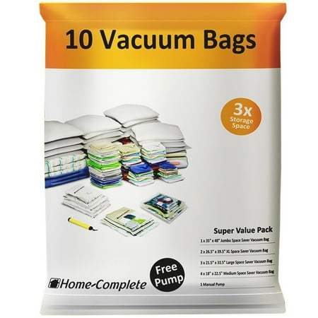 Home-Complete 10-Piece-Set of Space-Saving Vacuum Storage Bags with Pump