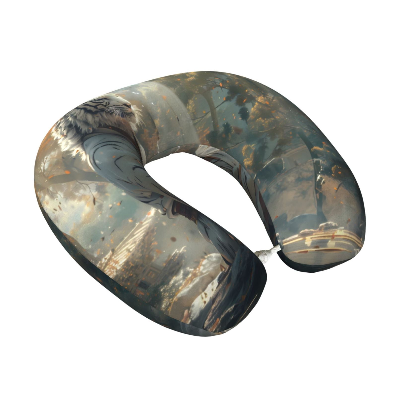 Xecao Forest Meditating White Tiger Print Memory Foam Cervical Neck Pillow Versatile U-Shaped Pillows for Home,Office,Camping,Travelling,Soft Washable Cover
