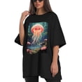 thumbnail image 4 of Plus Size Shirt for Women Black Tops for Women Short Sleeves Shirt for Women Tulip Flowers T Shirt Crewneck Shirt for Women XL, 4 of 5