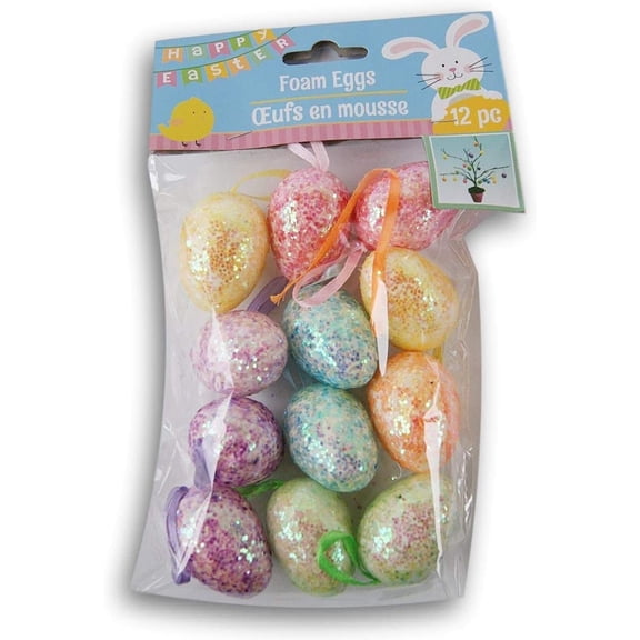 Greenbrier Easter Egg Ornaments w Loops Multi-Color Glitter Mini-Eggs Foam 12/Pk
