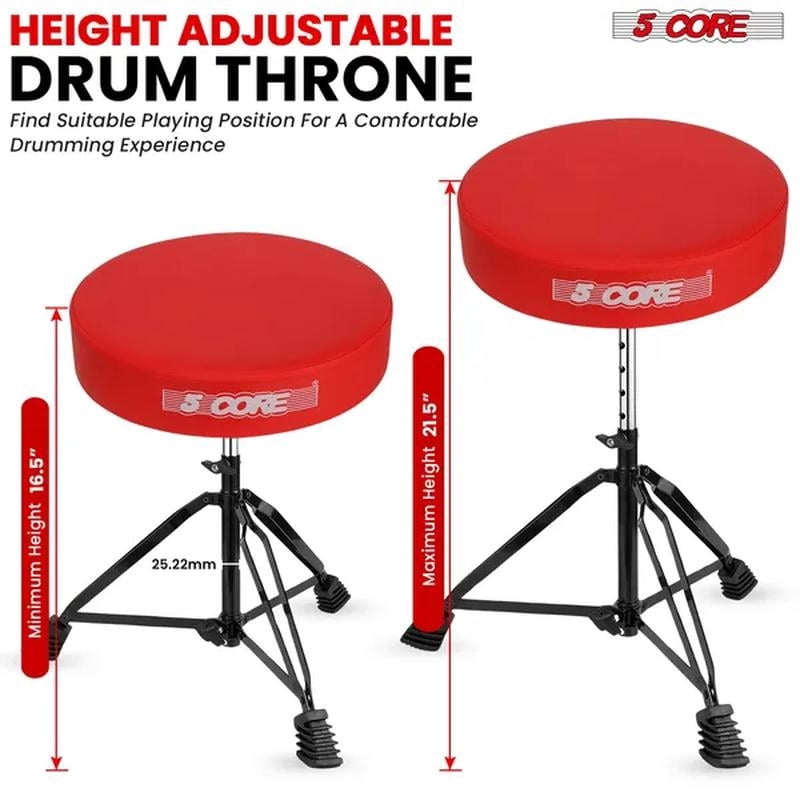 5 Core Drum Throne 3 Inch Thick Padded Comfortable Guitar Stool Double Braced Drummer Chair Height Adjustable Musician Seat Red - DS BLKCH RED