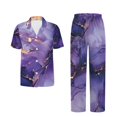 thumbnail image 5 of Yuyamidu Purple Texture Marble Women's Summer Pajamas Short Sleeve V-Neck Top & Loose Long Pants, Lightweight Sleep Set with Pockets, 5 of 7