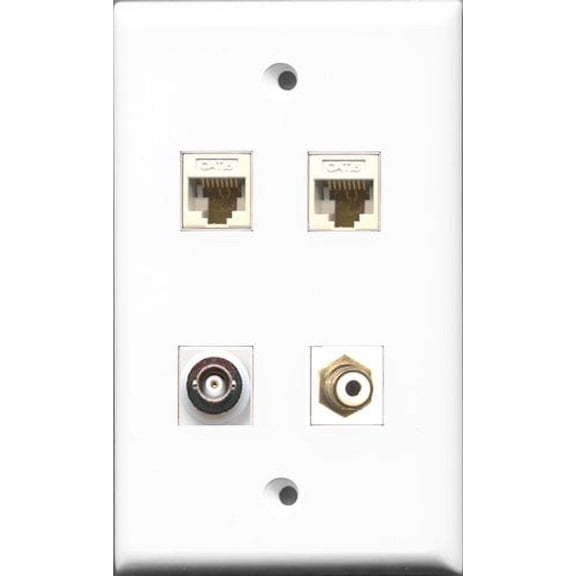 RiteAV 1 Port RCA White and 1 Port BNC 2 Port Cat6 Ethernet White Wall Plate