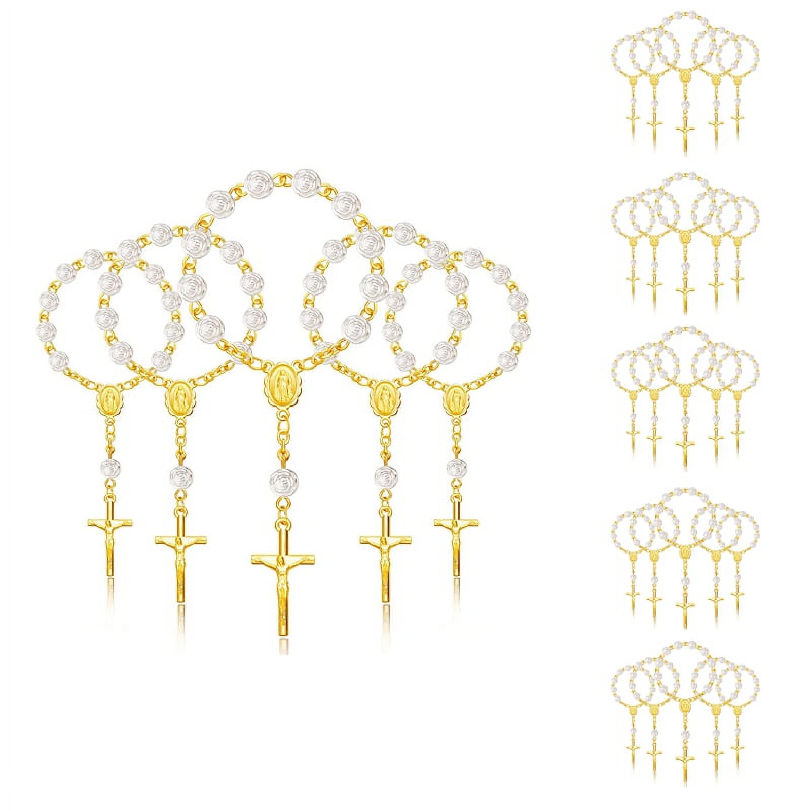 A59T 30 PZ Rosario Per Battesimo Rosario Acrilico Perline Mini