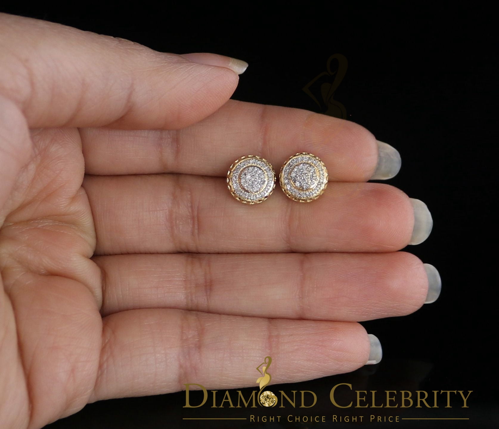 Diamond Celebrity's 925 Sterling Silver 0.20ct Diamond For Women's/ Men's Yellow Stud Round Earrings