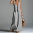 thumbnail image 5 of asdoklhq 4x Summer Dresses Women's Button Linen Loose Pocket Sleeveless Printed Long Dress Black 2X, 5 of 7