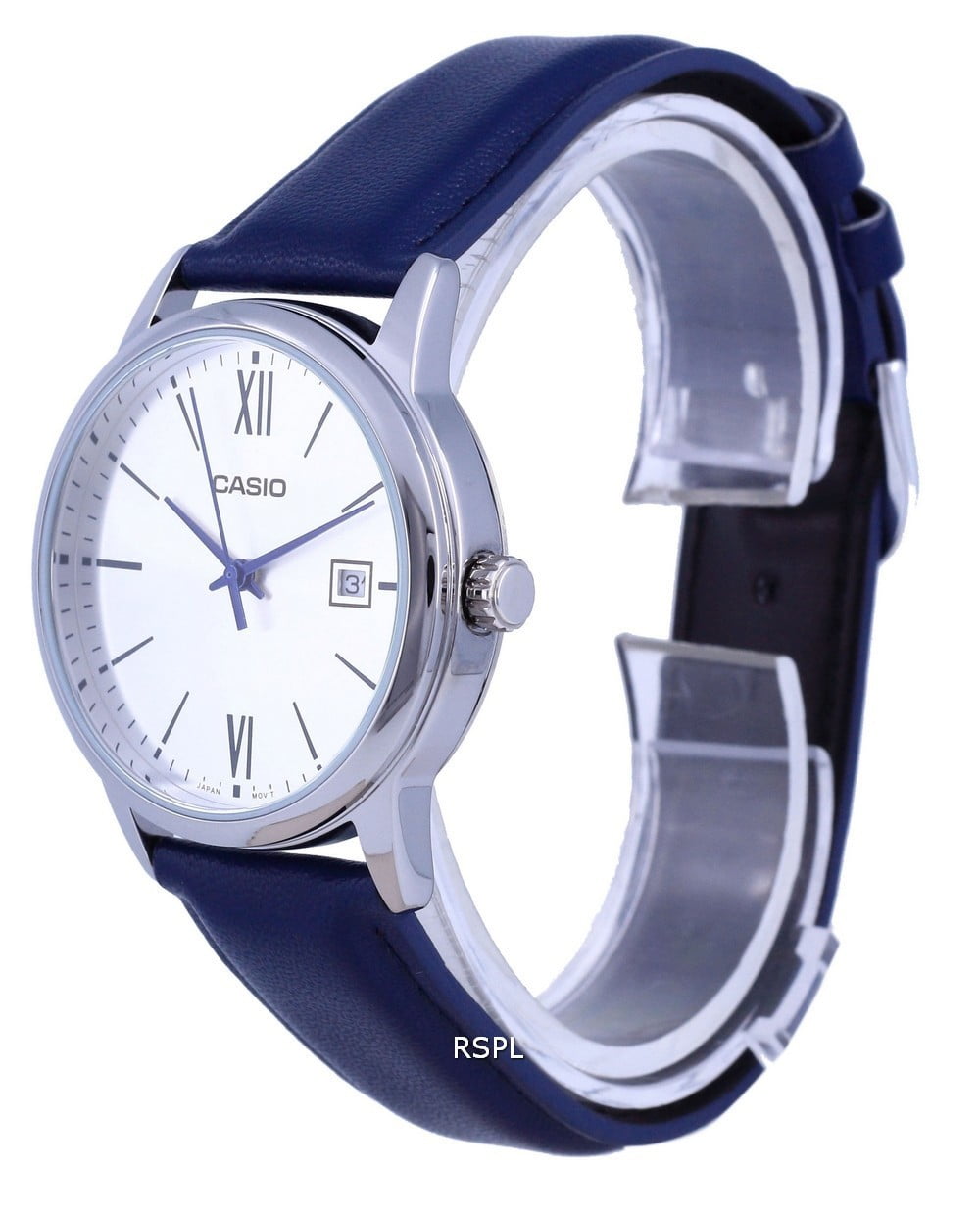 Casio Men’s Silver Dial Analog Watch with Blue Leather Strap - MTP-V002L-2B3UDF